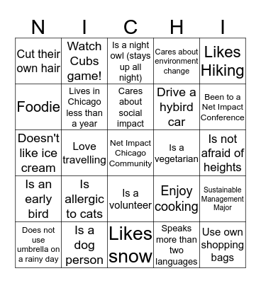 Net Impact Chicago Bingo Card