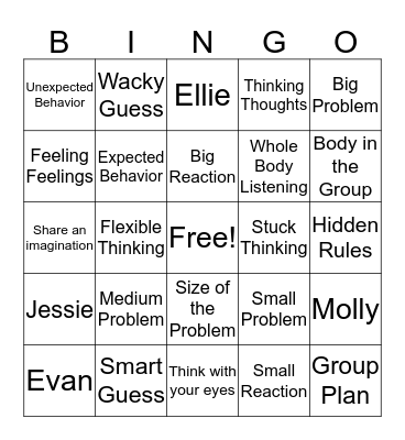 We Thinkers Social Thinking Bingo Card