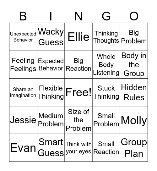 We Thinkers Social Thinking Bingo Card