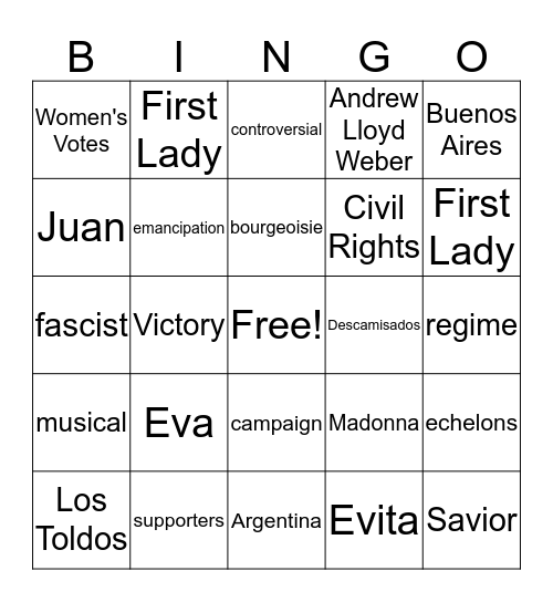 Evita Bingo Card