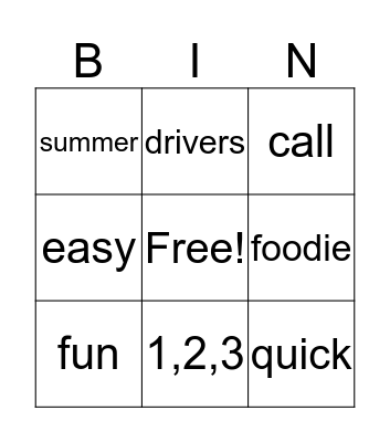 FOODIE CALL Bingo Card