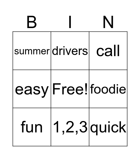 FOODIE CALL Bingo Card