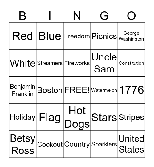 Fourth of July!! Bingo Card