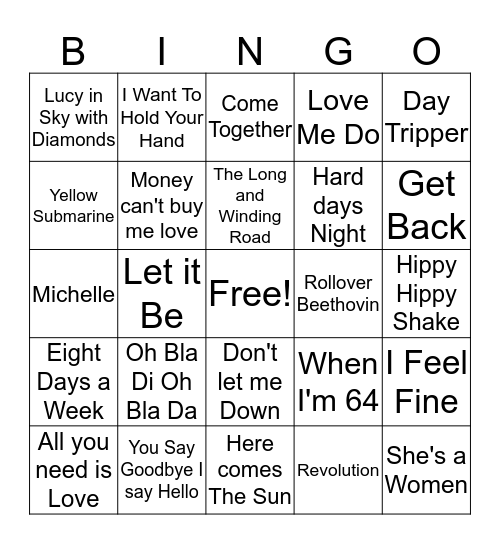 Bingo Beatles Bingo Card