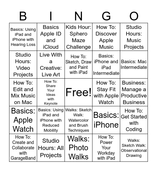 Programs and Sessions BINGO Card