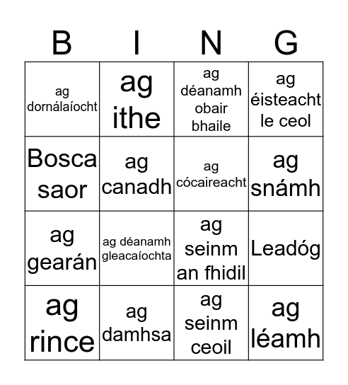 Caitheamh Aimsire 1 Bingo Card