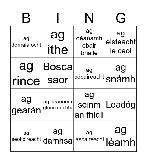 Caitheamh Aimsire 2 Bingo Card