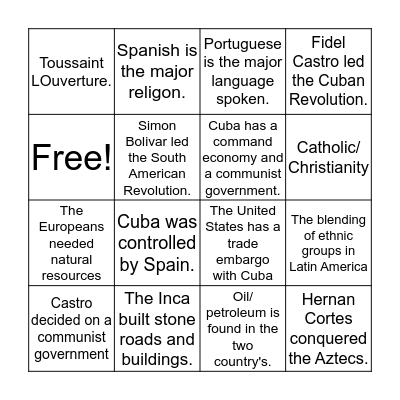 Latin America Government and Economics Bingo Card