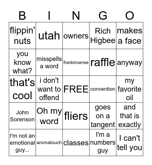 Brady Bingo Card