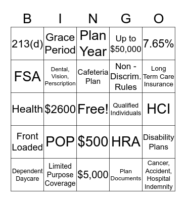 Section 125 Bingo Card