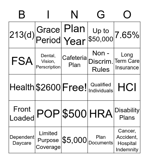 Section 125 Bingo Card