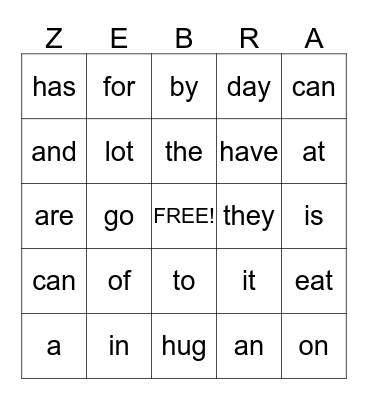Safari Bingo! Bingo Card