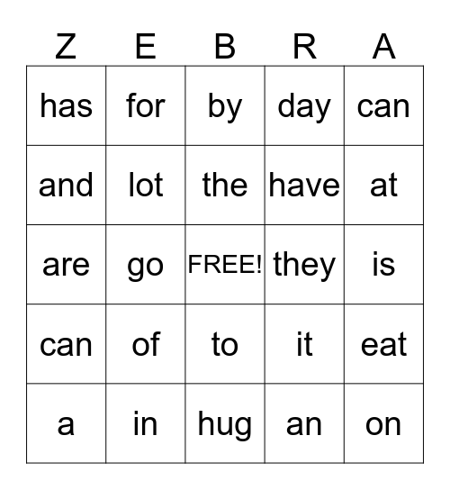 Safari Bingo! Bingo Card