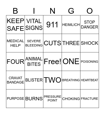 FIRST AID BINGO Card