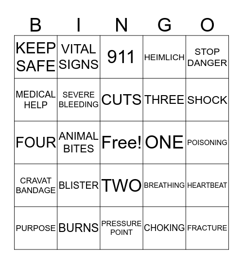 FIRST AID BINGO Card