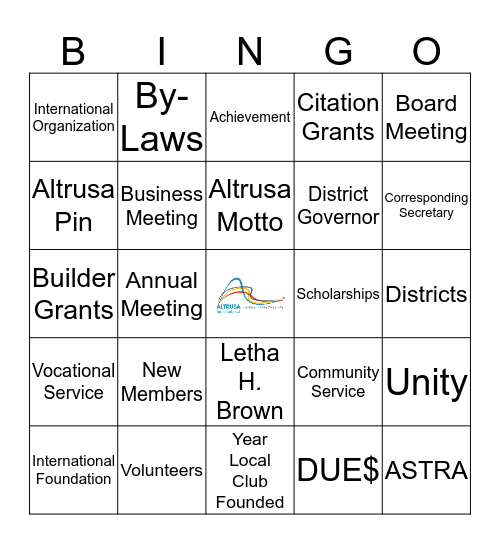 Altrusa International Bingo Card