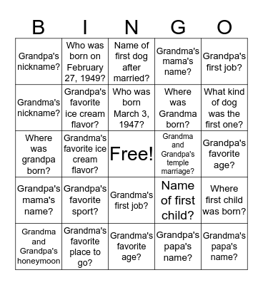 Untitled Bingo Card