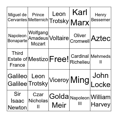 People of World History II Bingo Card