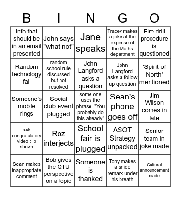 Staff Meeting Bingo Card