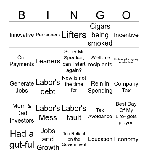 Budget 2017 Bingo Card