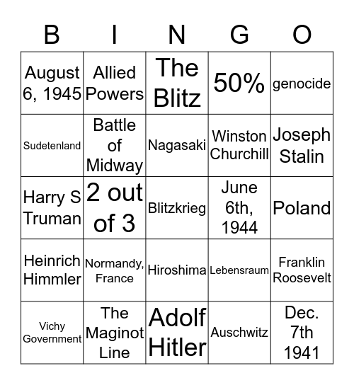 World War II  Bingo Card
