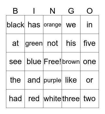 Red Sight Words Bingo Card