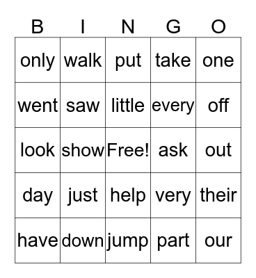 Blue Sight Words Bingo Card