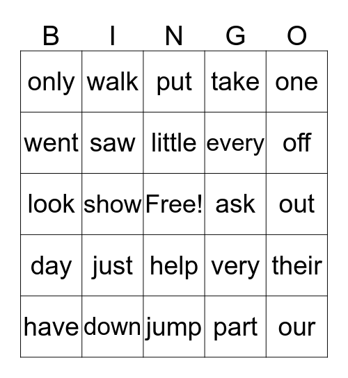 Blue Sight Words Bingo Card