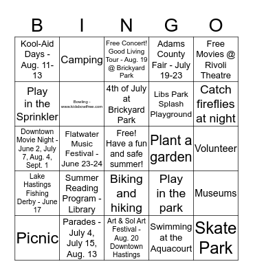 Summer Fun in Hastings! Bingo Card