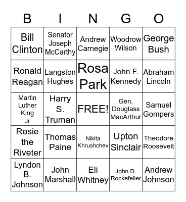 US History-Who Am I? Bingo Card