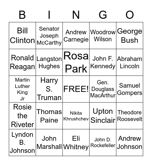 US History-Who Am I? Bingo Card