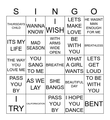 023 COVER SONGS 2000 Bingo Card