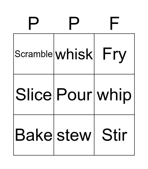 Cooking Bingo Card