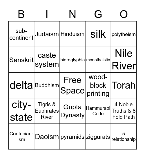 Unit 1 Bingo Card