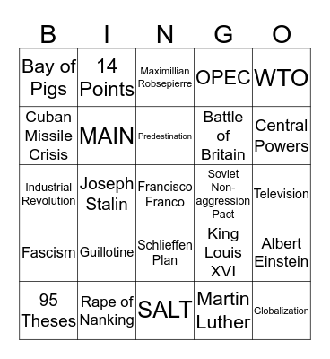 Review for Final  Bingo Card