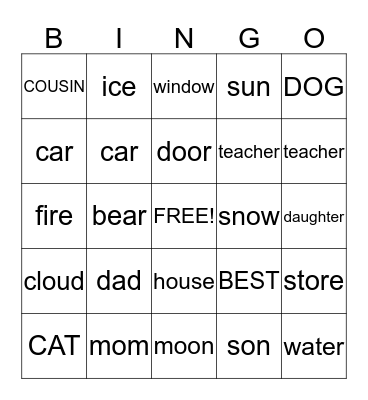 vocab Bingo Card