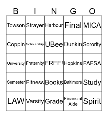 Varsity Grocery Bingo Card