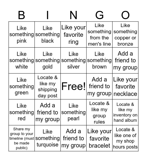 Paparazzi BINGO Card