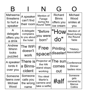 HA Conference Bingo 2017 Bingo Card