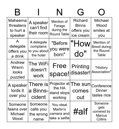 HA Conference Bingo 2017 Bingo Card