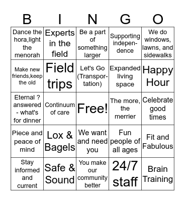 Senior Community Life Bingo Card