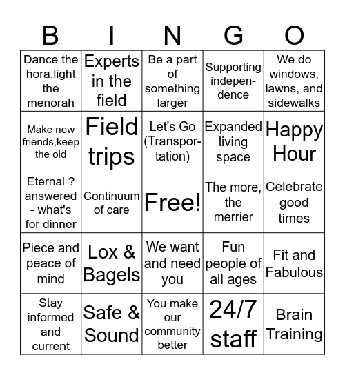 Senior Community Life Bingo Card