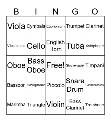 Orchestral Instruments Bingo Card