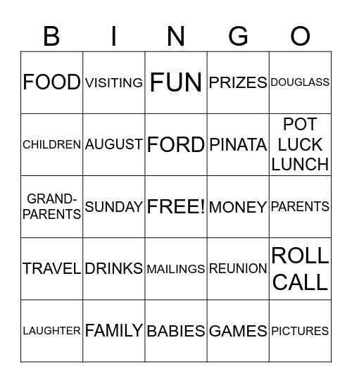 FAMILY REUNION Bingo Card