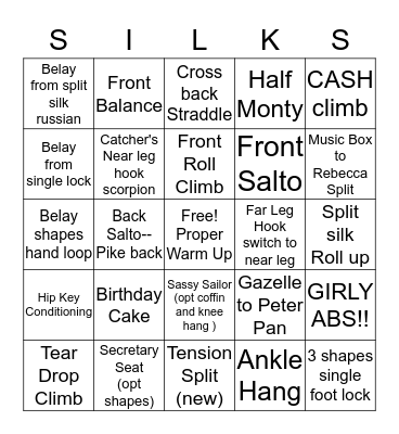 Silks FUNdamentals Bingo Card