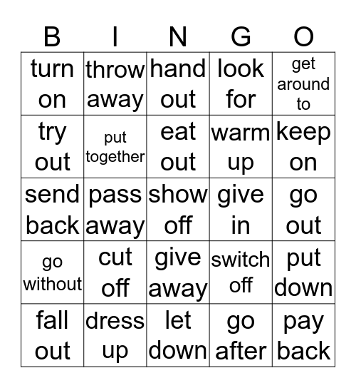 Phrasal Verbs List 2 Bingo Card