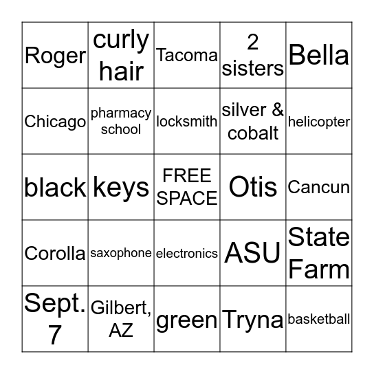 Congrats Roger & Tryna! Bingo Card
