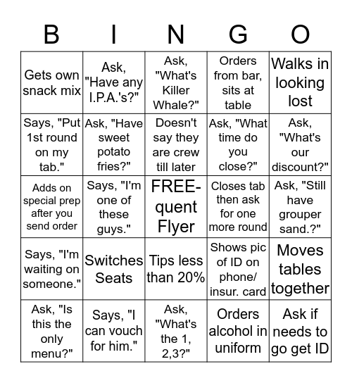 Airline Bingo Card