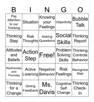 Thinking for a Change Bingo Card