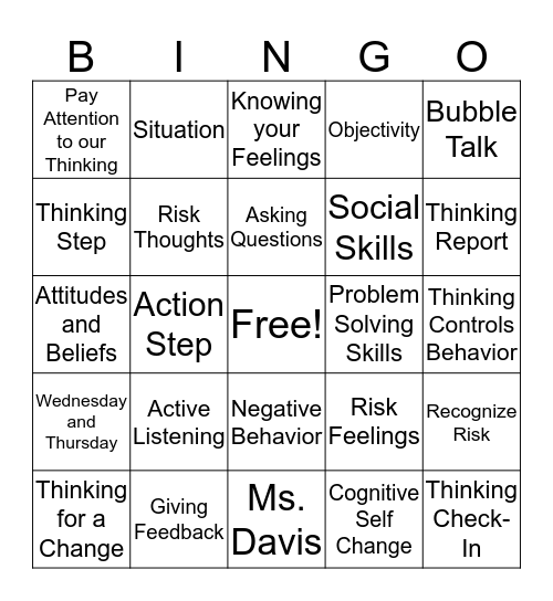 Thinking for a Change Bingo Card